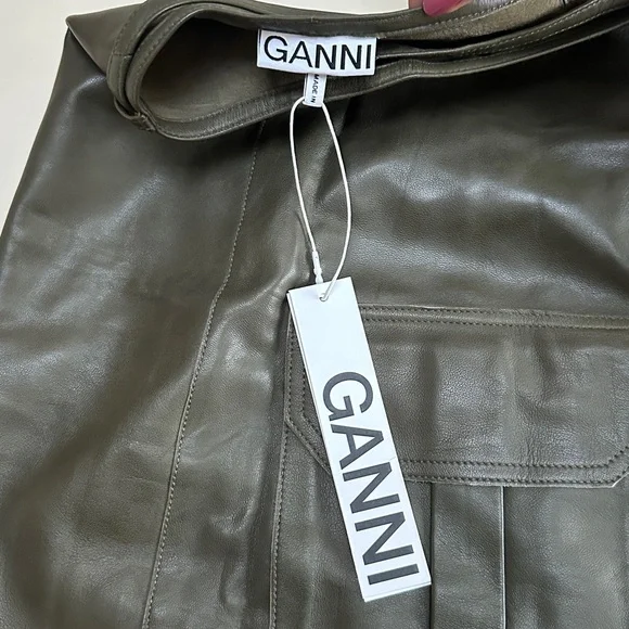 š„š GANNI Lamb leather meranti utility leather wrap skirt with Pocket SIZE 2 - Picture 8 of 12
